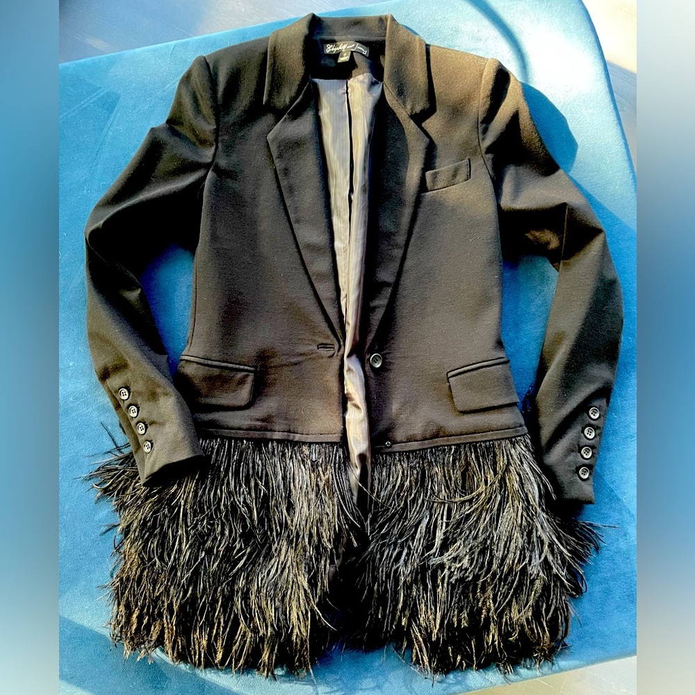 Ostrich Feathers bottom BLACK BLAZER - Super Elegant Tailored Style - Luxury